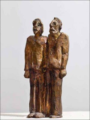 Escultura metal bronce. Dos mirones